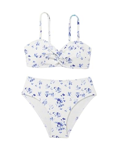 OYOANGLE Girl's Bikini Set Floral Print Spaghetti Strap High Waisted Twisted 2 Piece Bathing Suit