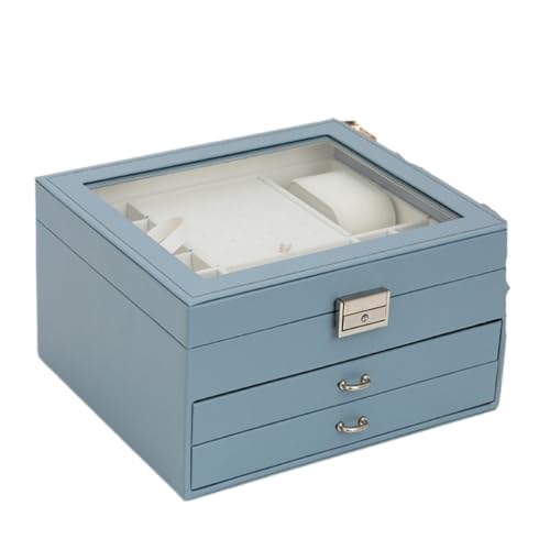 Boîte à bijoux grande capacité style princesse européenne multicouche avec fenêtre bleue