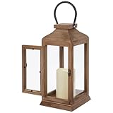 Hobby Lobby Wood Lantern with Glass Panels, 15.25H x 5.66W inches, Modern Farmhouse LED Battery Operated, Brown