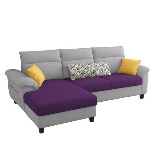 Image of Casaliving Seams LHS 4 Seater L Shape Sofa for Living Room (Purple Grey Fabric) Premium Fabric Sofa