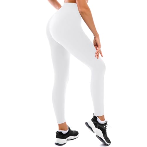 Fawarior High Waisted Leggings for Women Buttery Soft Workout Yoga Leggings White LXL