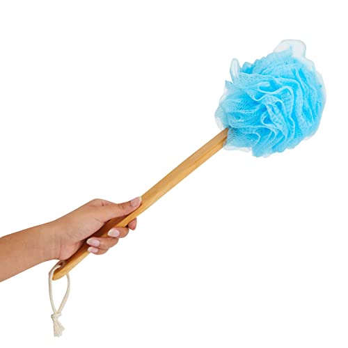 4-Pack Shower Loofah With Handle, Bath Sponge, Back Loofah For Exfoliating, Loofah On A Stick With Long Handle For Showering, Back Scrubber In 4 Assorted Colors (16 In) #TOP4