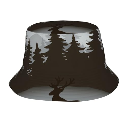 CENGDADA Forest Deer Silhouette Bucket Hat Unisex Fun Fashion Fishing Hat Cute Printed Fisherman Cap
