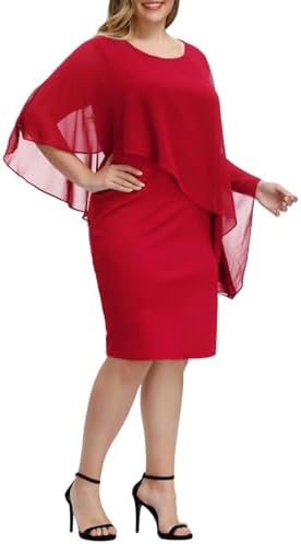Hanna Nikole Women's Sleeveless Cape Dress with Chiffon Overlay S...