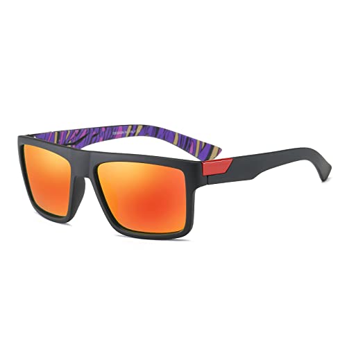 DUBERY Women's Square Sunglasses Polarized Sport, Black/Red, Frame Width:141mm