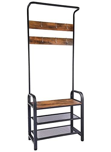 H JINHUI Árbol de pasillo con banco de zapatos, soporte para abrigos, árbol de abrigo industrial, banco de zapatos de pasillo con estantes, árbol de pasillo con ganchos Cover