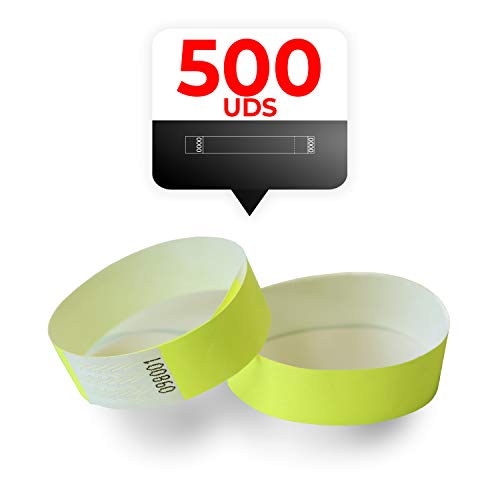MP - Tyvek Pulseras 500 unidades para Eventos, Color Amarillo