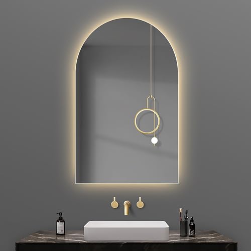 Miroir de salle de bain DEL blanc 40x80cm demi-rond lumineux