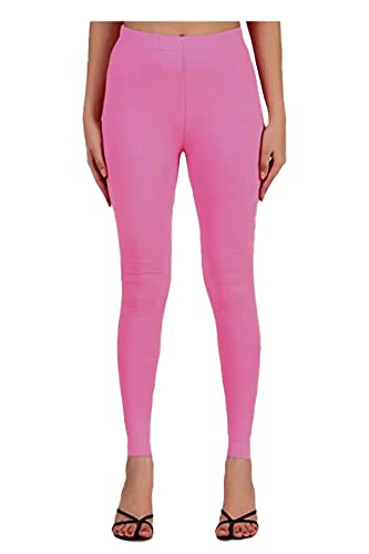 Image of H2 Women's Comfortable Cotton Blend Leggings - Ankle Length, Versatile (in, Alpha, 2XL, Regular, Baby Pink)