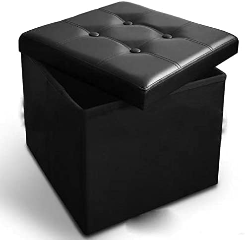 CMY Pouffe Footstool Folding Ottoman Storage Box Faux Leather Foot Rest Stool Toy Chest Shoe Bench Dressing Table Chair with Lids for Living Room