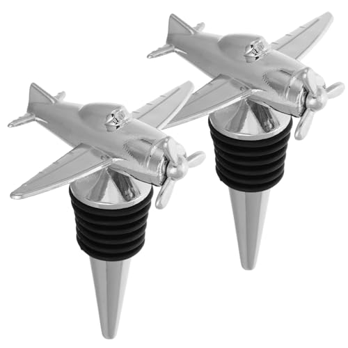 Toyvian 2 Piezas Tapones de Vino Metálicos Reutilizables Forma de Avión Sellado Hermético para Botellas de Vino de Garantizada Práctico y Decorativo para Uso Doméstico y Regalo
