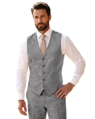 High-End Suits Gray Linen Wedding Suits 2 Pieces Slim Fit