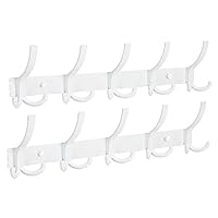 Optish Coat Hooks Wall Mounted, 2 Pack Coat Rack Wall Mount with 15 Hooks, White Wall Coat Hooks for Jackets, Hats, Bags, for Entryway, Bedroom