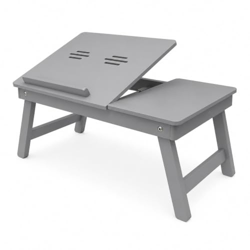 Image of Wooden Laptop Table Standard Adjustable Study Table with Laptop, Portable Lap Desk, Multifunctional Bed Table with Drawer and Folding Legs (Grey)