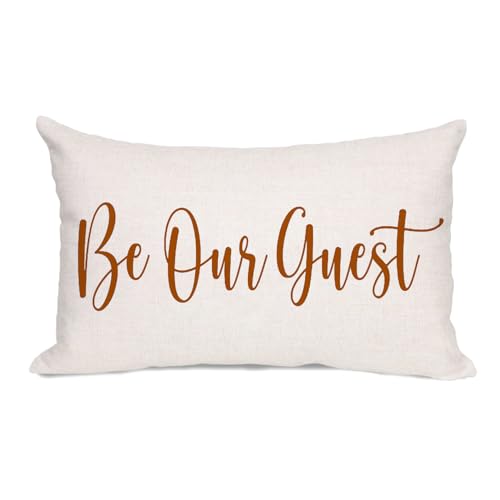 Welcome Pillow Cover Orange Be Our Guest Throw Pillow Case 12 X 20 inch Fall Autumn Cozy House Warming Pillows Printed Seasonal Holiday Cushion Cover