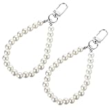 SynHHergyx 2 Pcs Pearl Keyring Lanyard Faux Pearl Keychain Straps Pearls Wristlet Key Chain Elegant Purse Lanyard for Wome Girls Purse Wallet Bag Charm (Silver)
