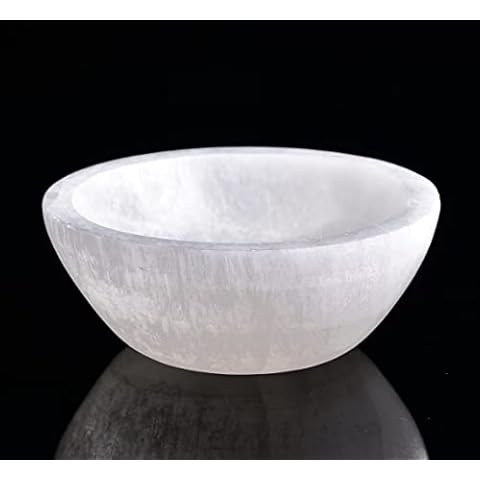 AMOYSTONE Natural Selenite Bowl Large Round Shaped Crystal Bowl 5.5" Selenite Charging Station Extra Large for Charging Cleansing Crystal Jewelry Cover