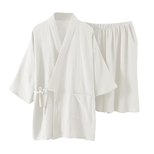 Pijama de kimono para hombre de algodon regular fit de media manga con cordón y bolsillos