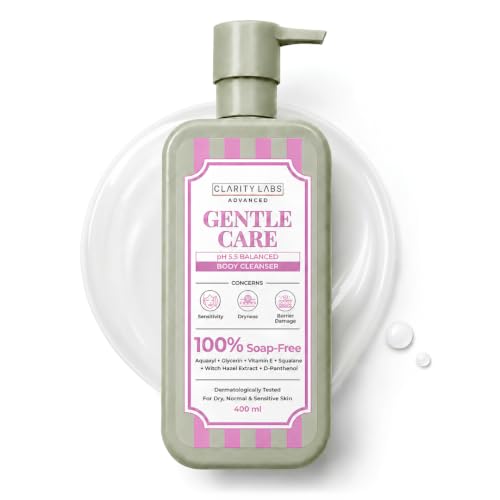 Image of Gentle Daily Body Cleanser, Soap-Free pH 5.5 Body Wash with Aloe Vera, Colloidal Oatmeal, Allantoin & Panthenol | For Normal, Oily, Combination & Sensitive Skin | Sulphate Free, Fragrance Free Body Wash for Men, Women, Boys, Girls & Teens | 400ml | Clarity Labs