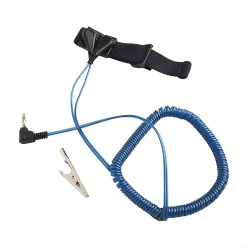 Cinturino da polso regolabile per scariche elettrostatiche per riparazione elettronica, treccia in fibra conduttiva antistatica con connettore in acciaio inossidabile, lunghezza bobina 2 0 m