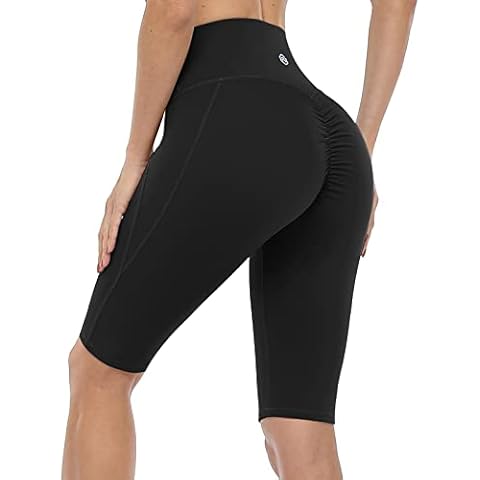ATTRACO Women Knee Length Yoga Shorts High Waist Butt Lift Biker Shorts Running Gym Athletic Short Leggings Black S Cover