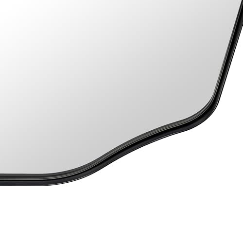 Image of TEHOME 24x36'' Scalloped Black Bathroom Vanity Mirror, Matt Black Rectangle Metal Framed Bathroom Mirror