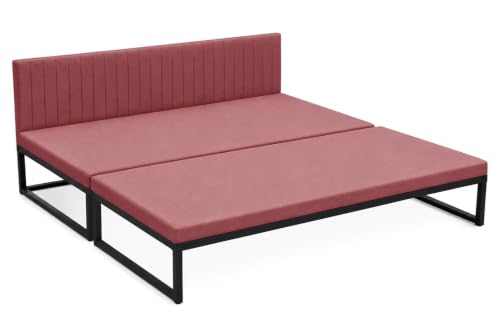 Image of Metal Sofa Bed for Living Room | Modern Industrial Design Metal Frame Three Seater Sofa Bed for Home, Office & Lounge-Rose Pink