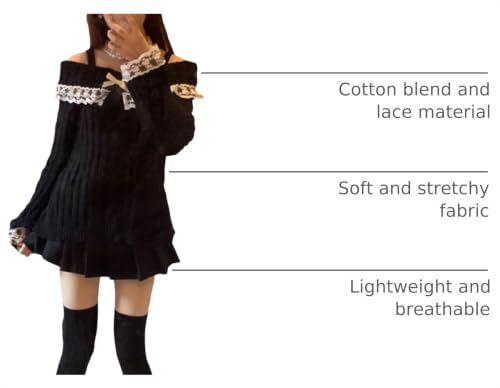 Image of Fairy Grunge Shirts for Women Y2K Tops Long Sleeve Lace Patchwork Tees Teen Girls Vintage Slim Blouse Fall Clothes