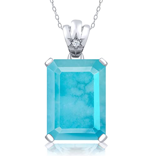 Gem Stone King Gemstone Birthstone Pendant Necklace in 925 Sterling Silver | Emerald Cut 18X13MM Center Stone & Round 1.8MM Accent | Fine Jewelry Gifts for Her Mom Women Wife | Includes 18 Inch Chain