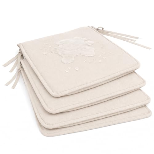 Pack 4 Cojín para silla 40x40x2 cm｜Repelente al agua y fácil de limpiar｜Con cintas de sujeción｜Funda con cremallera desmontable｜Uso interior y exterior｜Ideal para comedor, terraza, jardín u oficina
