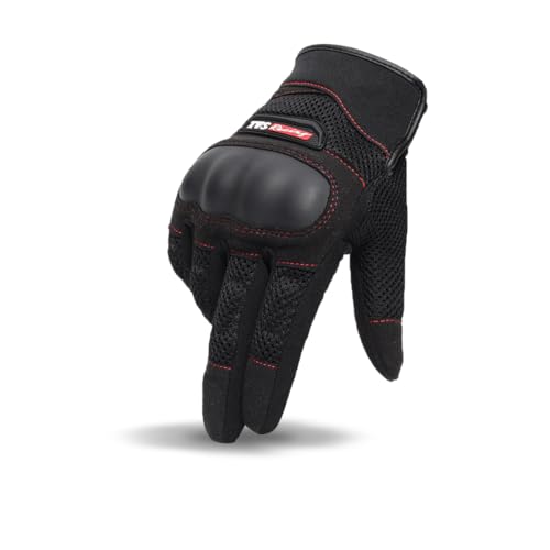 TVS Racing Rogue Riding Gloves | TPR Knuckle Guard | Touchscreen Fingertip | Airmesh Panels | Micro Suede Grip | 3mm Palm Padding | Velcro Strap | Motorcycle & Bike Riding Gloves (Black/XL)