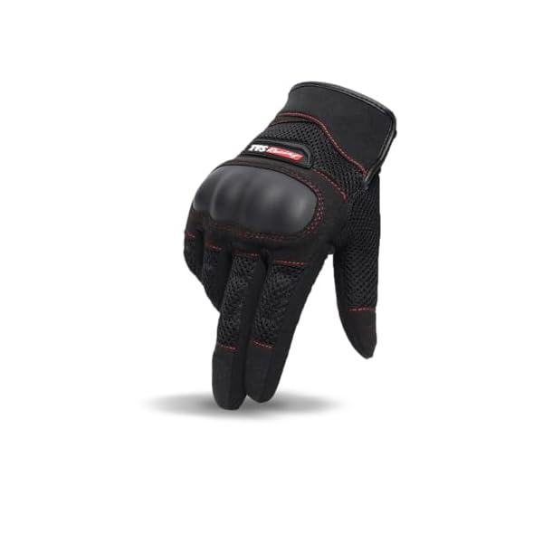TVS Racing Rogue Riding Gloves | TPR Knuckle Guard | Touchscreen Fingertip | Airmesh Panels | Micro Suede Grip | 3mm Palm Padding | Velcro Strap | Motorcycle & Bike Riding Gloves (Black/XL)