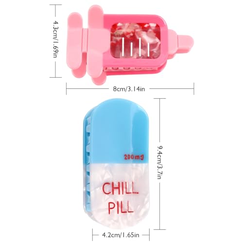 Pharmacy Syringe Hair Clip Large Chill Pill Hair Claw Clip Personalized Acetate Hair Accessory for Women (Blue Pill + Syringe)