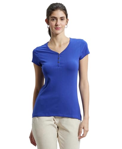 Image of Jockey UL03 Women's Super Combed Cotton Elastane Stretch Slim Fit Solid V Neck Henley Styled Half Sleeve T-Shirt