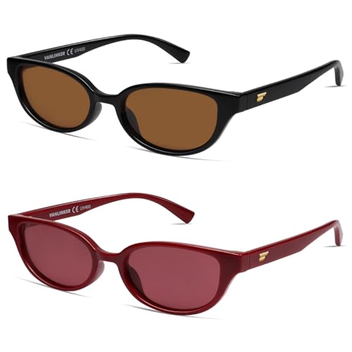 Image of VANLINKER Retro Semi Oval Polarized Sunglasses for Women Men Trendy Small 90s Style Vintage Narrow Rectangle Frame VL9833