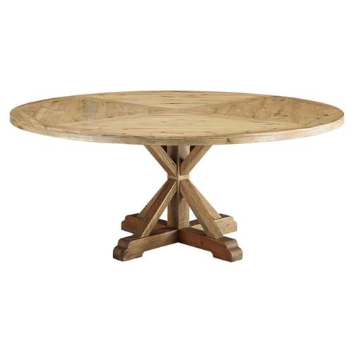 Modway Stitch 71 Rustic Farmhouse Wood Round Kitchen and Dining Room Table Brown