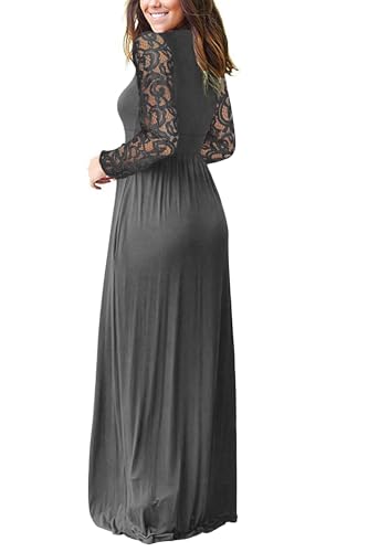 Image of AUSELILY Womens Long Sleeve Maxi Dress 2026 Fall Lace Long Sleeve Dress V Neck Wrap Waist Long Dresses with Pockets