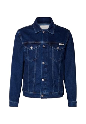 Calvin Klein Herren Jeansjacke Slim Denim Jacket Knopfleiste, Blau (Denim Dark), XS