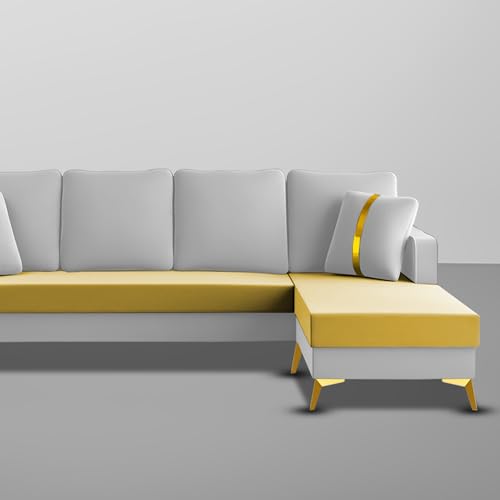 Image of Casaliving Mandis RHS 4 Seater L Shape Sofa Set for Living Room (Yellow Grey Fabric) Premium Fabric Sofa