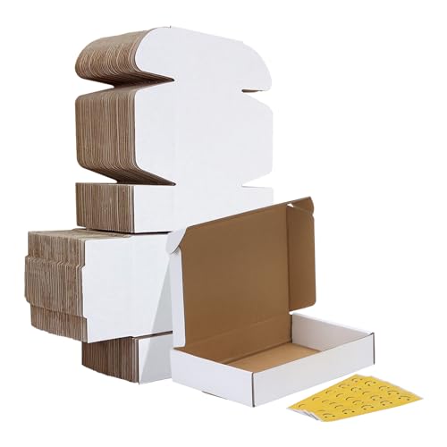 Image of HORLIMER 8x5.5x1.6 inches Shipping Boxes Set of 25, White Corrugated Cardboard Box Literature Mailer, 25 Stickers Included