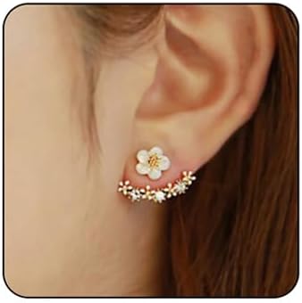 Flower Earrings for Women Dainty Back-Hanging Combination Stud Earrings Small Hypoallergenic Flower Stud Earrings Flower Front Back Earrings Elegant Flower Jewelry
