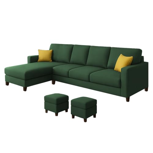 Image of Casaliving Rolando 6 Seater L Shape Sofa Set with 2 Puffy for Living Room (Green) Left Side Sofa Set for Living Room | Hall| Office Room