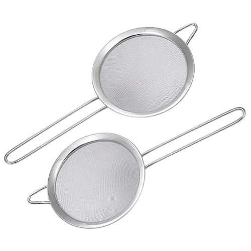 SOLUSTRE 2Pcs Mesh Sieve Kitchen Strainer for Baking Cooking and Juicing Portable Food Filter with Wide Design Easy Handle and Space Saving Storage