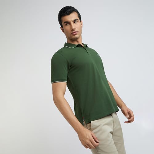 Image of Raymond Contemporary Fit Pure Cotton Solid Pattern Polo Neck Casual T-Shirt