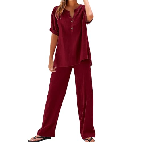 Tenues 2 pièces lin et coton anti chaleur ensemble ample taille élastique - 3