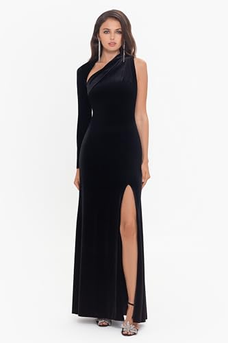 Image of Betsy & Adam Women's Betsy & Adam Women's Scuba Crepe Sleeveless Leg Slit Ruffle Floor Length Dress