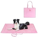 Catalonia Classic Waterproof Dog Mat, Portable Reversible Pet Travel Mat, Pet Cushion Pad with Handle for Small Medium Dogs Cats, Indoor or Outdoor, 50x27.5 inch, Pink