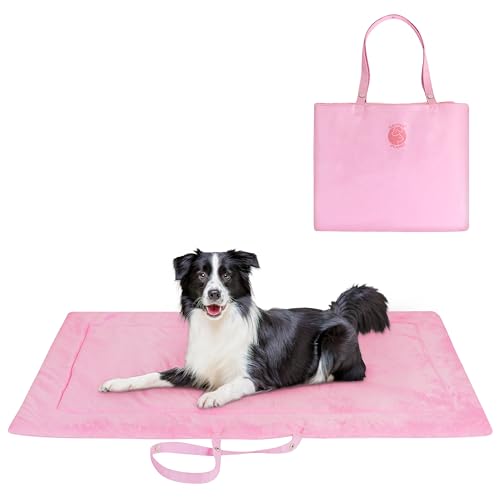 Catalonia Classic Waterproof Dog Mat, Portable Reversible Pet Travel Mat, Pet Cushion Pad with Handle for Small Medium Dogs Cats, Indoor or Outdoor, 50x27.5 inch, Pink