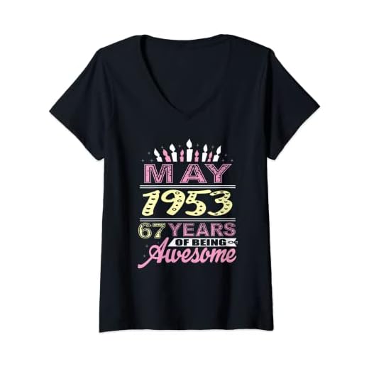Mujer Mayo 1953 67 Años De Edad 67 Cumpleaños Vela Romántica Mujeres Camiseta Cuello V