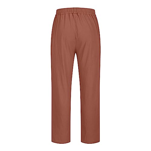 Mens Cotton Linen Pants Casual Lightweight Loose Beach Pant Elastic Drawstring Waist Straight Leg Trouser with Pocket3
